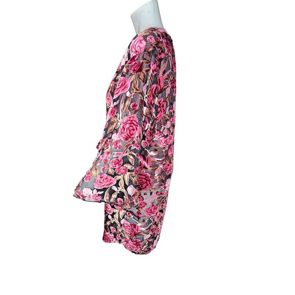 POL Burnout Velvet Floral Semi Sheer Kimono Duster Women Size S/M - Picture 3 of 9
